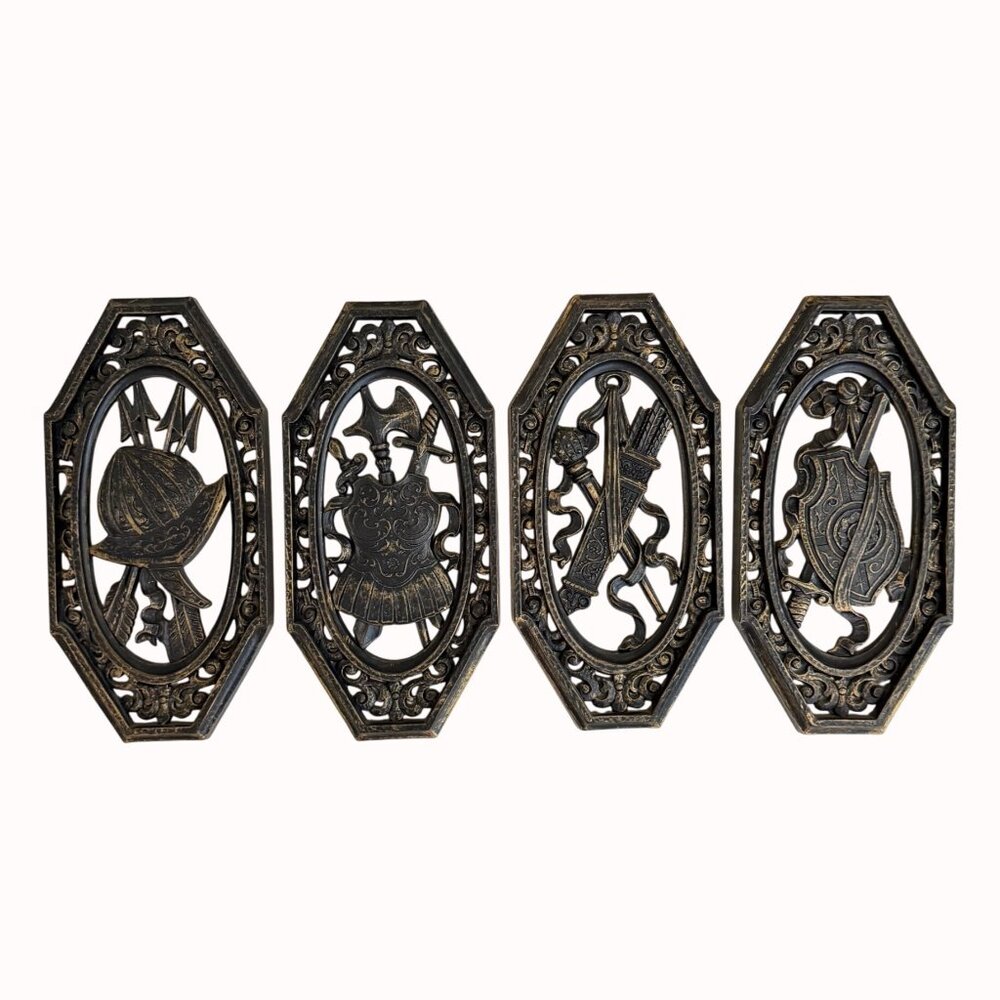 Homco MCM Medieval Wall Plaques Set Of 4 Decorative VTG Gothic Weapon Home USA